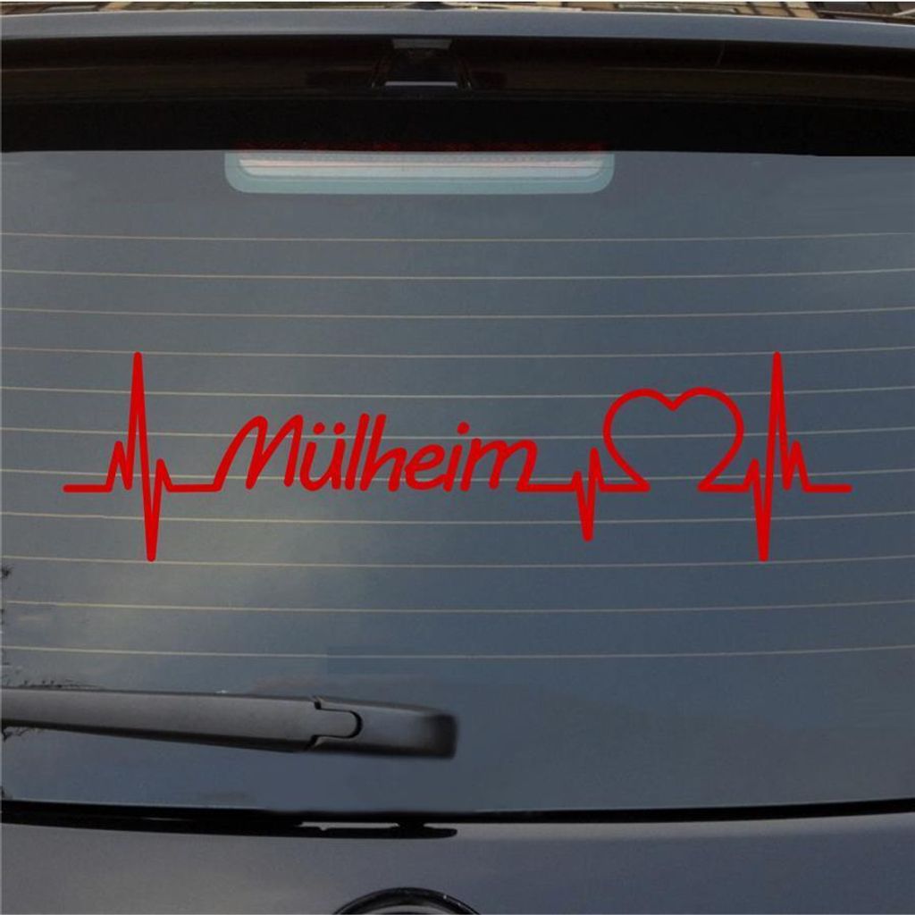 Heckscheibenaufkleber Mülheim Herzschlag Puls Stadt Liebe 55x15 cm Rot Auto Aufkleber Sticker