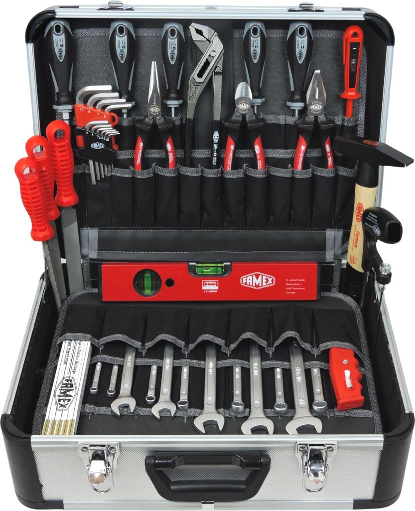 FAMEX 429-88 Alu Werkzeugkoffer bestückt mit Werkzeug Set - PROFFESIONAL