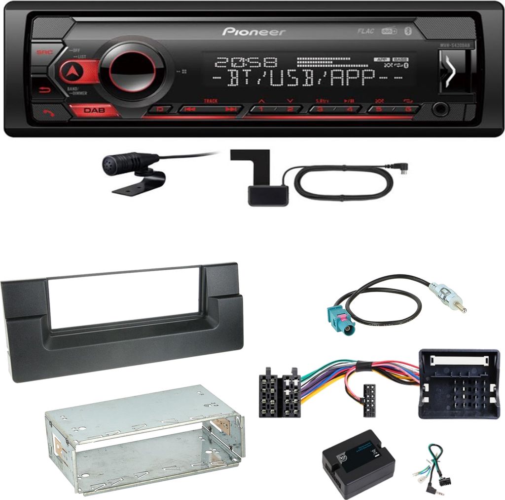 Pioneer MVH-S420DAB Bluetooth DAB+ USB MP3 Einbauset für BMW 5er E39 ab 10/2000