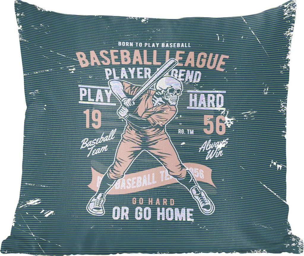 MuchoWow Zierkissen Sofakissen Wohnzimmer Dekokissen 50x50 cm Jahrgang - Skelett - Baseball - Komfort - Sofakissen
