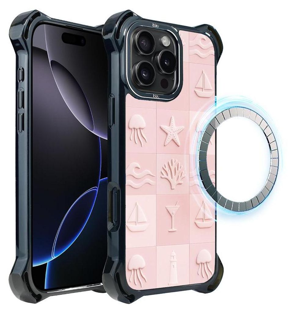 Schutzhülle für das iPhone 16 Pro, MagSafe-kompatibel, verstärkte Ecken, schwarz, Korallen, rosa