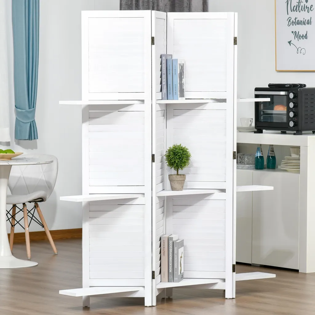 Cloison de séparation 160 cm en bois blanc avec 3 étagères intégrées - 4