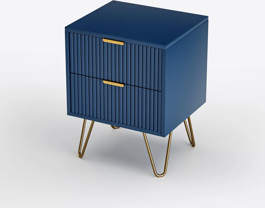 Commode Bleue à 2 Tiroirs Spacieux - Meuble de Rangement Finition Mate