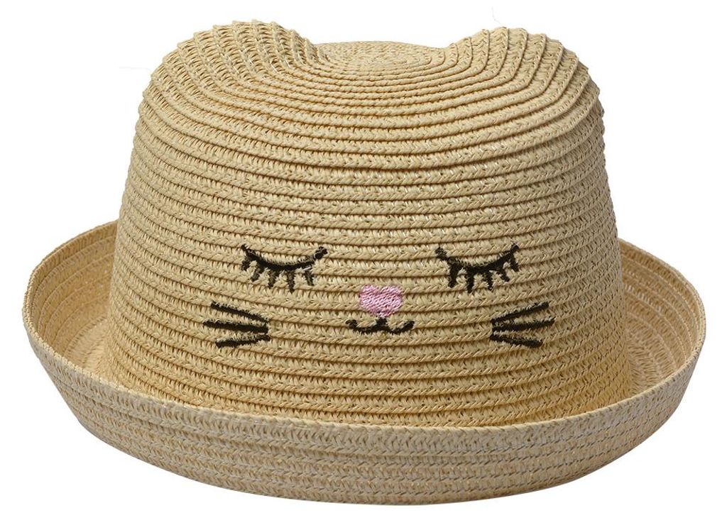 Clayre & Eef Kinderhut Beige Papierstroh Katze Produktbild 