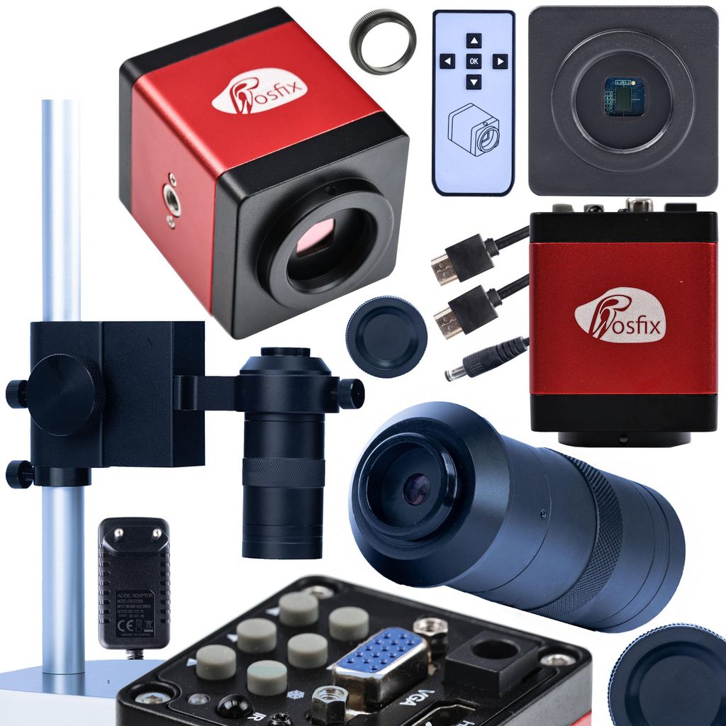 Mikroskop Set Draco RED PRO 3in1 – 2MP Kamera HDMI/VGA | 100x C-Mount Objektiv | Aluminium Plattform 50/40mm stabil