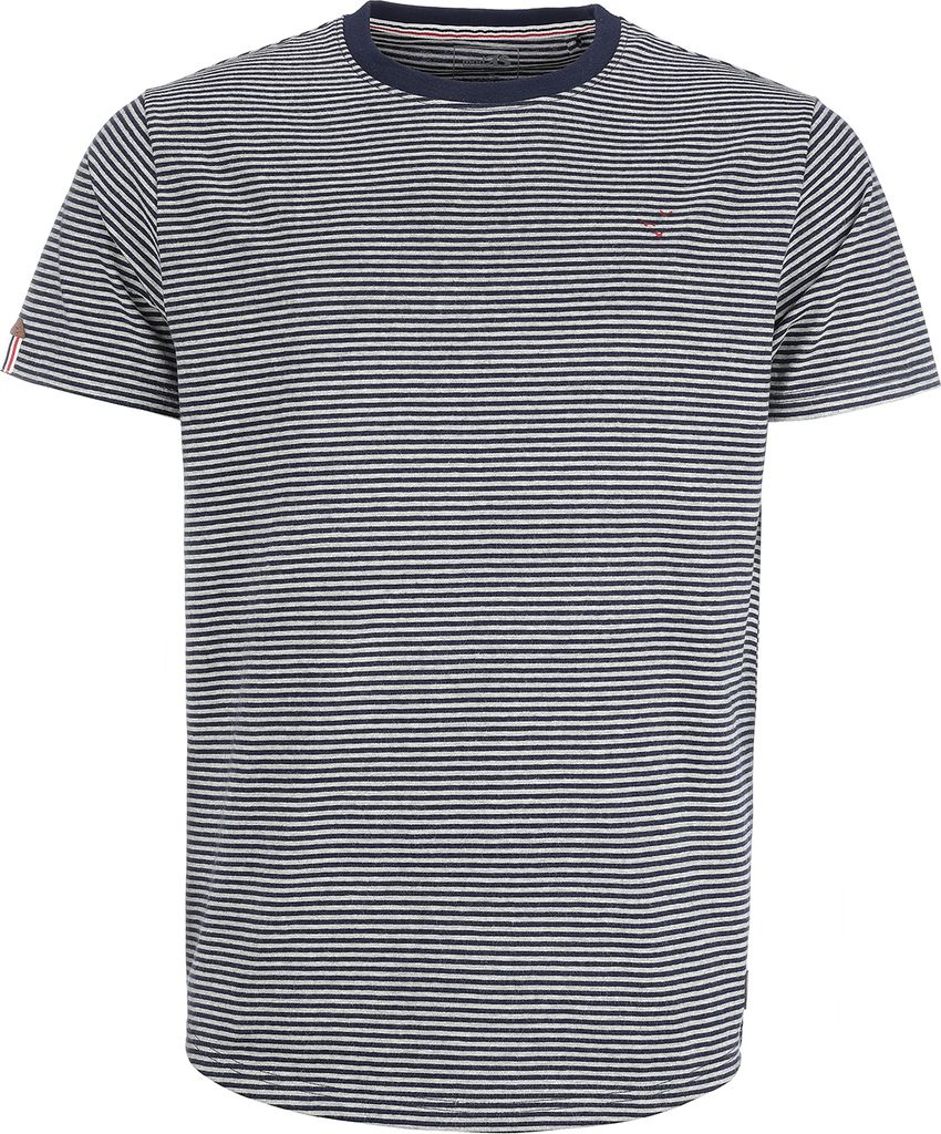 modAS Herren T-Shirt gestreift - Ringelshirt Kurzarm-Shirt mit Streifen aus Baumwolle in Blau-Grau-Melange Größe S