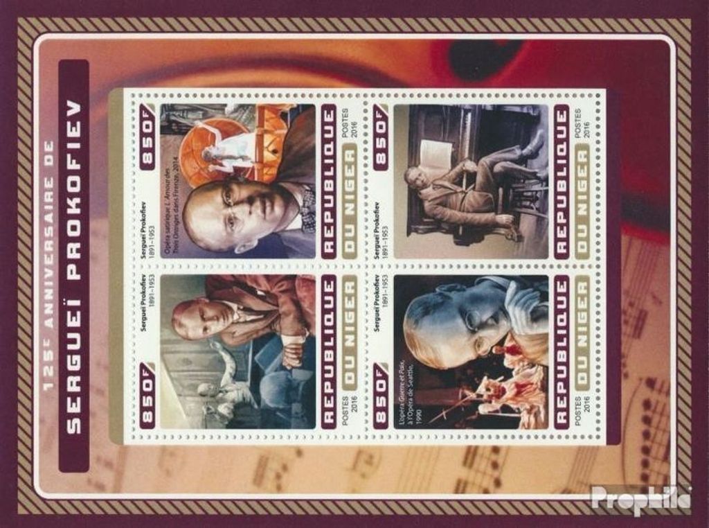 Briefmarken Niger 2016 Mi 4637-4640 Kleinbogen (kompl. Ausg.) postfrisch Sergej Prokofjew