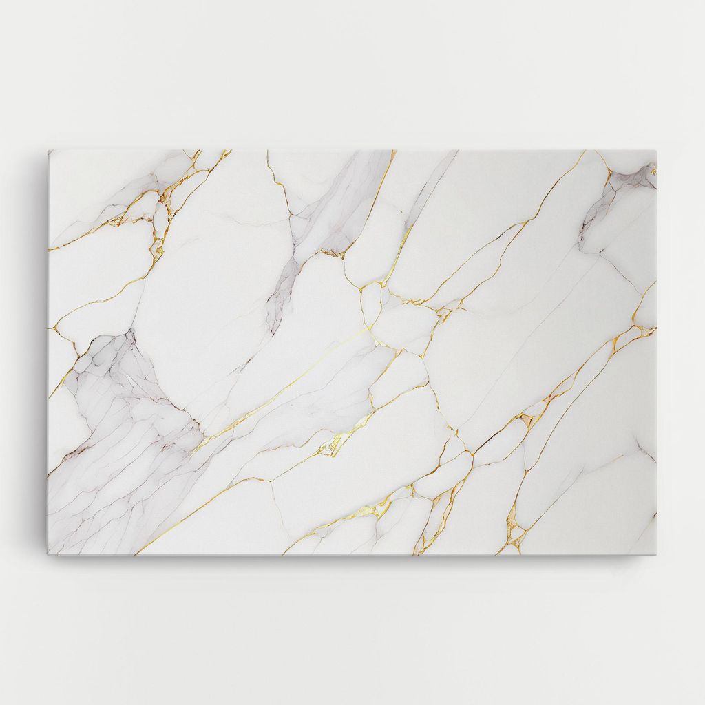 ARTHUB Leinwandbild 40x60 cm, White Grey Golden Lines | Wohnzimmerdekoration, Hängende Bilder, Wanddekoration, Heimdekoration, Abstrakte, Marmor