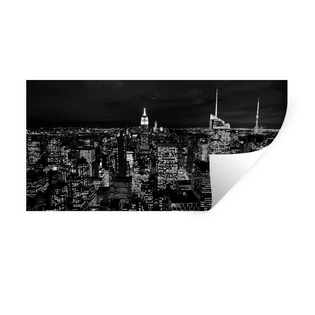 MuchoWow Wandtattoo Wandsticker Wandaufkleber Skyline - Schwarz - Weiß - New York - Amerika 160x80 cm Selbstklebend und Repositionierbar - Stick...