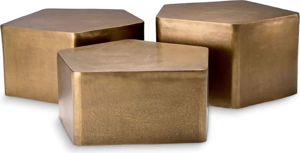 Casa Padrino Luxus Aluminium Couchtisch 3er Set Vintage Messing