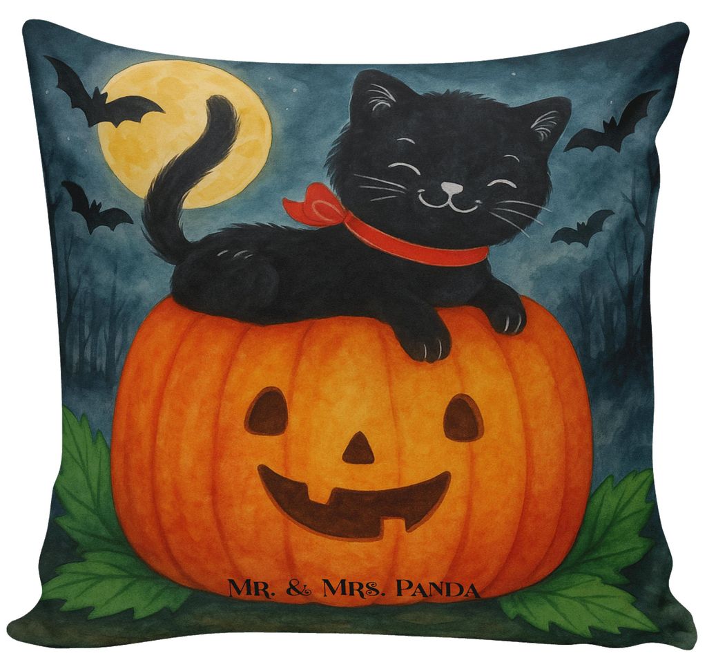 Mr. & Mrs. Panda Kuschelkissen Schwarze Katze Design - Weiß - Geschenk, Deko Kissen, zier, 40x40, Mikrofaser, Sofa, Nachbildungation