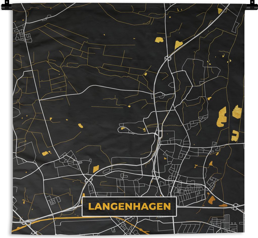 MuchoWow Wandteppich Wandbehang Stadtplan - Karte - Deutschland - Gold - Langenhagen - Karte 120x120 cm Tapisserie Dekoration Wandtuch - Modern -...