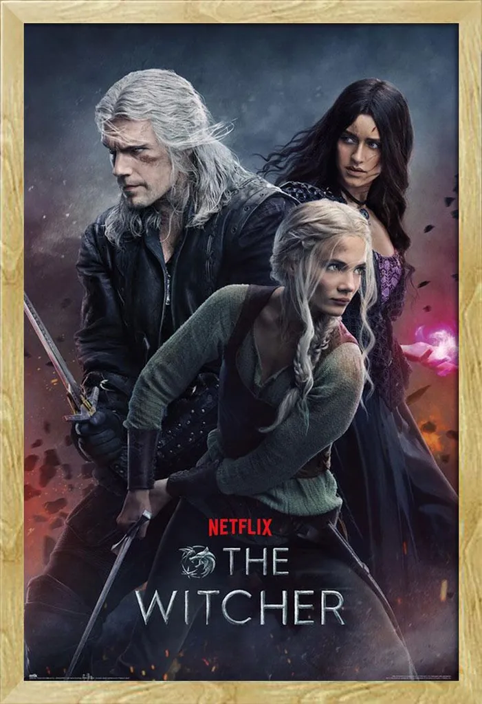 Affiche The Witcher Saison 3 sous Cadre en Bois MDF 61x91cm Style Hêtre