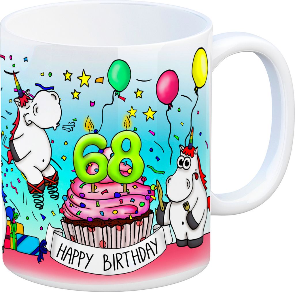Honeycorns Tasse zum 68. Geburtstag mit Muffin und Einhorn Party Kaffeebecher