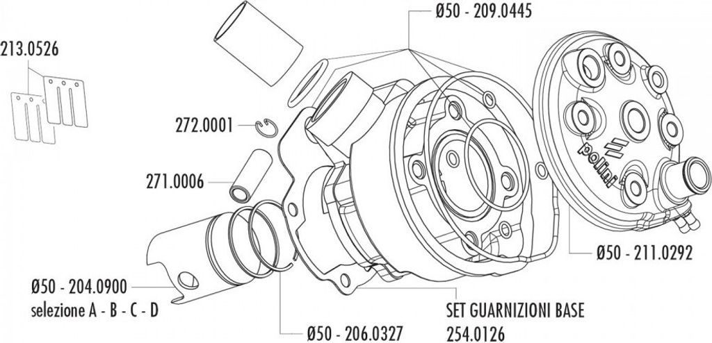 Kolben Satz Polini 76ccm 50mm (D) für Minarelli AM6