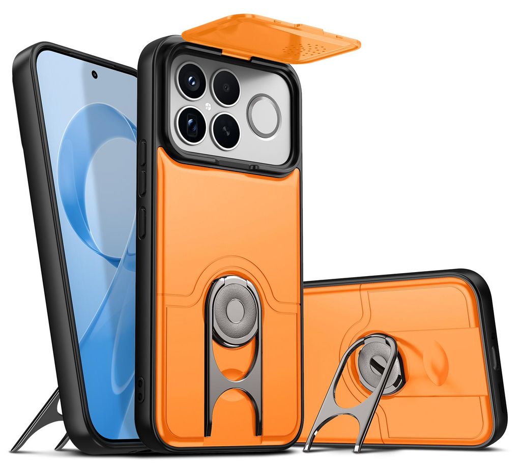 Handyhülle für Xiaomi Poco F8 Ultra / Redmi K90 Pro Max mit Dia Kameraschutz und Ringhalter Ständer, Stoßfeste Hybrid Schutzhülle Orange