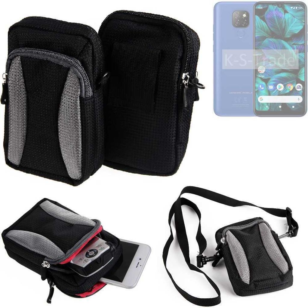 K-S-Trade Holster Schutz Hülle kompatibel mit General Mobile GM 20 Handy Hülle Gürteltasche Umhängetasche mit Zusatzfach schwarz