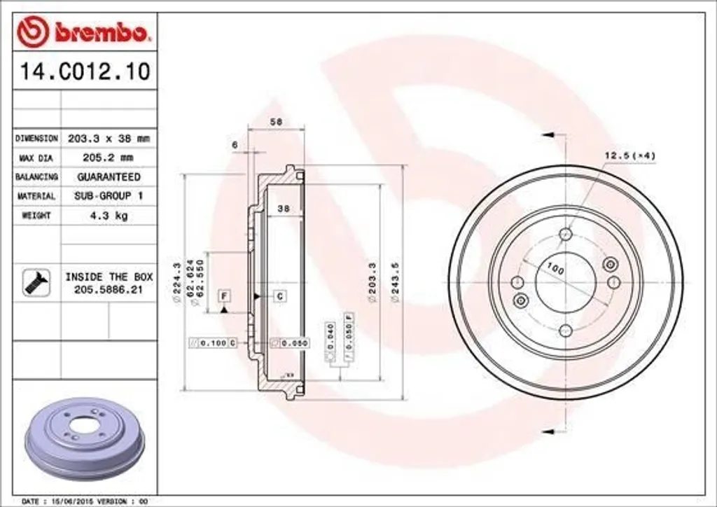 Tambour de frein arrière Brembo compatible Hyundai Getz TB et 1.1 1.3