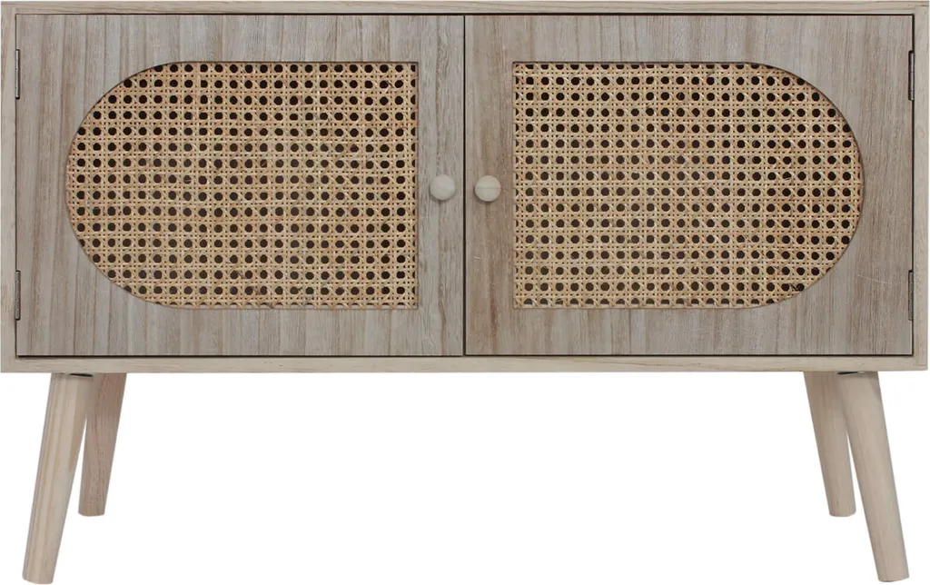 Petit banc de rangement style bohème 2 portes en bois brun rustique