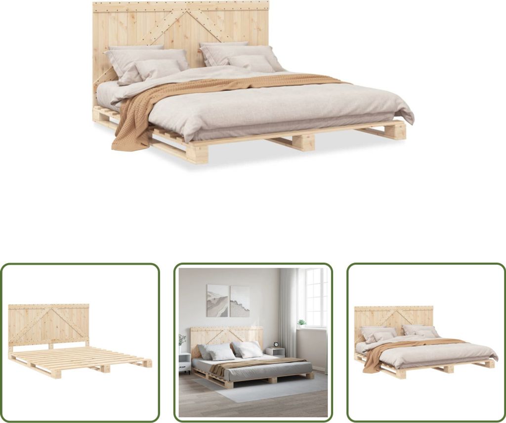 The Living Store Massivholzbett mit Kopfteil 200x200 cm Kiefer