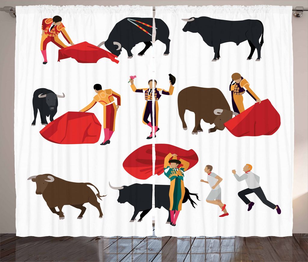 ABAKUHAUS Spanisch Rustikaler Vorhang, Matador Kaprennen, Wohnzimmer Universalband Gardinen mit Schlaufen und Haken, 280 x 225 cm, Mehrfarbig