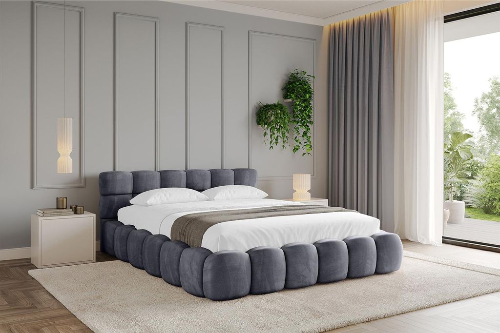 ALTDECOR Polsterbett mit Matratze H3/H4 und Bettkasten LEYA v1 - 200x200 Dunkelgrau - Bett mit Lattenrost, Kopfteil, Boxbett, Doppelbett mit Stauraum