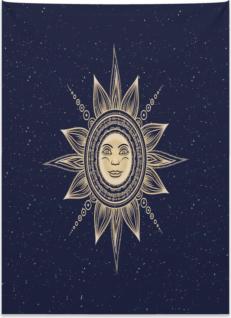 Abakuhaus Jahrgang Wandteppich, Okkulte Sonne Mythos Zen aus Weiches Mikrofaser Stoff Kein Verblassen Klare Farben Waschbar, 110 x 150 cm, Dunkelbl...