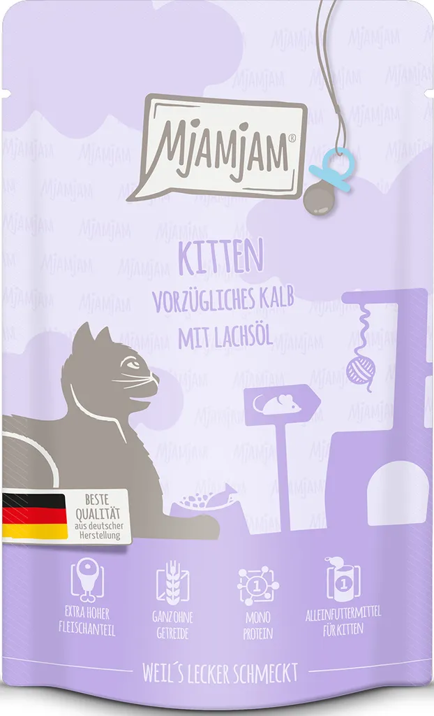 Nourriture chaton croissance Mjamjam Veau & Saumon - Pack 12x125g complet