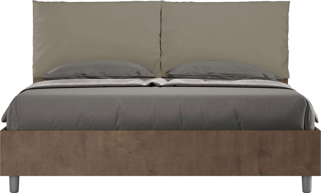 ITYHOME - Bett ohne Lattenrost 160x190 Nussbaum Kopfteilkissen mit Kunstlederbezug Cappuccino Egos Antea