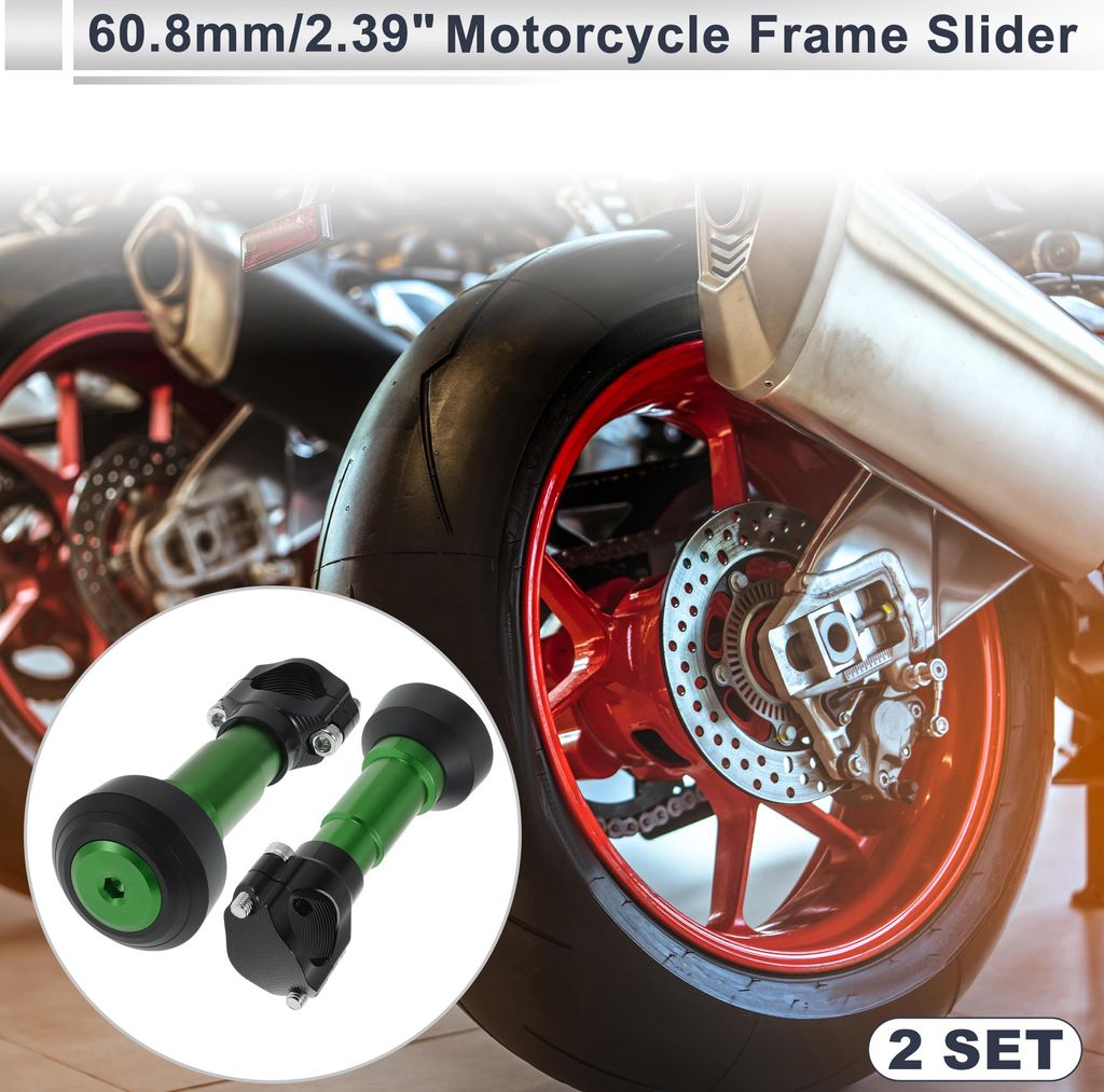 1.1"-1.3" Motorrad Slider Rahmen Aluminiumlegierung Kunststoff Rad Verkleidung Schutz Crash Pad Schutzbügel 2.39" 6.73" 2 Stück Schraube Grün 2 Set
