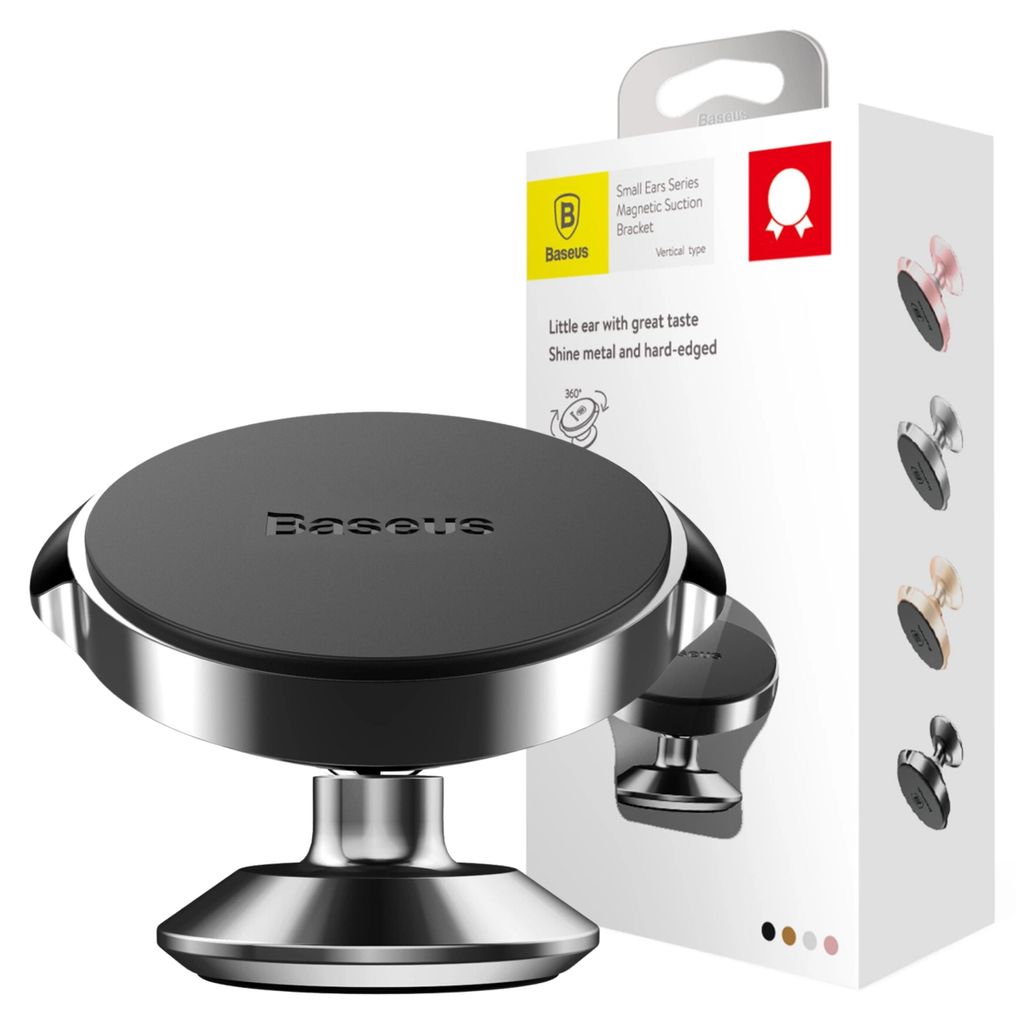 A product shot of a car phone mount and its packaging.