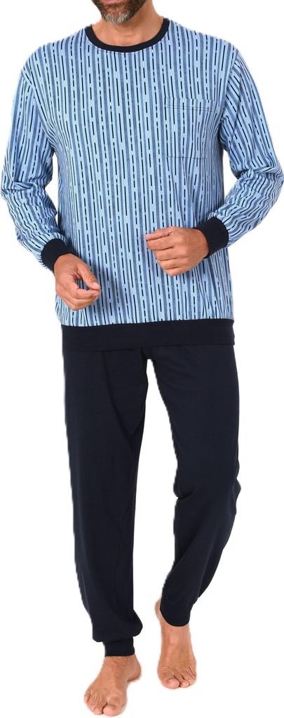 Normann Herren langarm Schlafanzug Pyjama mit Bündchen aus Baumwolle ; hellblau , 50