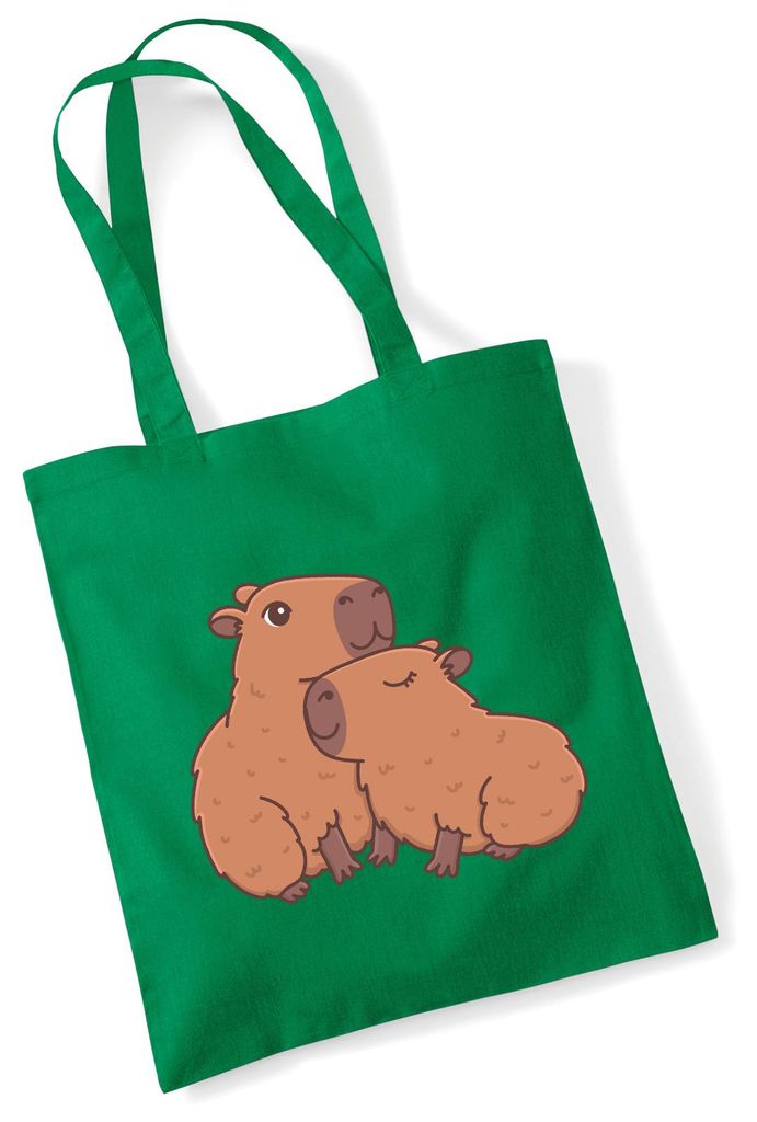 Huuraa Jutebeutel Capybara Paar Comic 10 Liter Kelly Green Baumwolle Tasche Geschenkidee