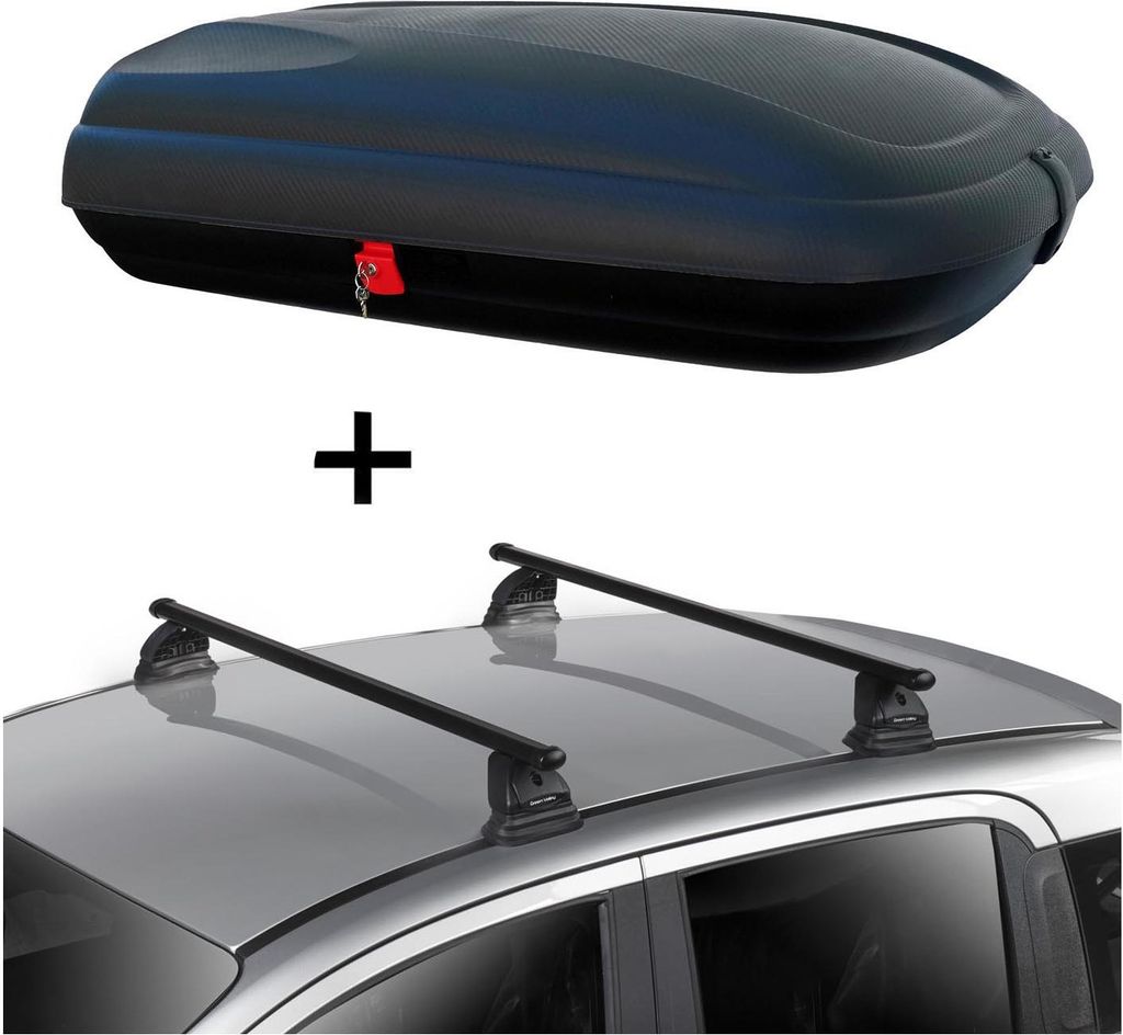 Dachbox VDPBA320 320 Liter carbonlook abschließbar + Dachträger VDP EVO Stahl kompatibel mit Bmw Serie 1 (E87) 3-5 Türer 2004-2011