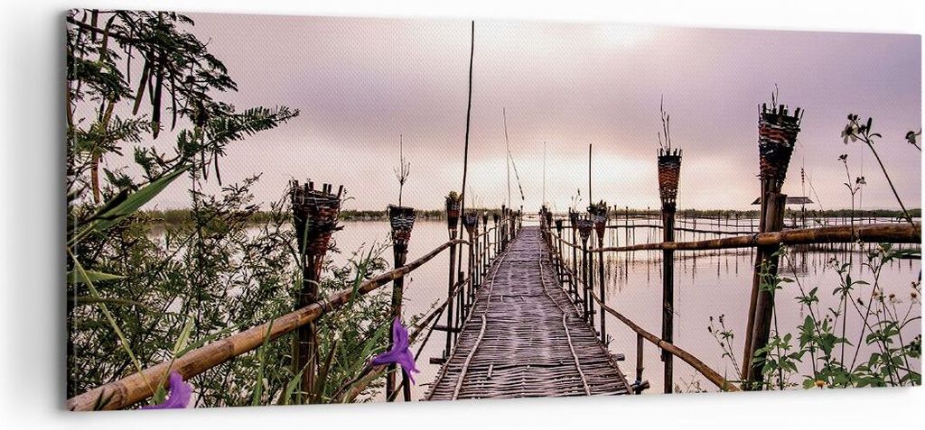 Bild auf Leinwand - Leinwandbild - Einteilig - Brücke See Fackel - 100x40cm - Wand Bild - Wanddeko - Wandbilder - Leinwanddruck - Bilder - Wanddek...