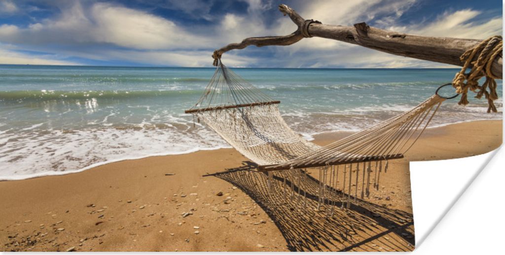 MuchoWow Poster Strand - Meer - Hängematte 160x80 cm - Foto Poster