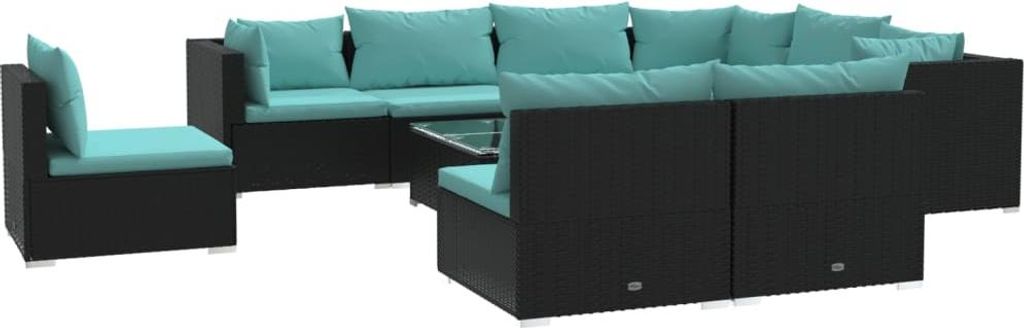 vidaXL 10-tlg. Garten-Lounge-Set mit Kissen Poly Rattan Schwarz