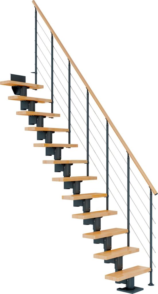 Dolle Mittelholmtreppe Dublin Gerade aus Buche lackiert 71 cm breit für GH 278–337 cm UK Metall Anthrazit mitlaufende Edelstahlstäbe