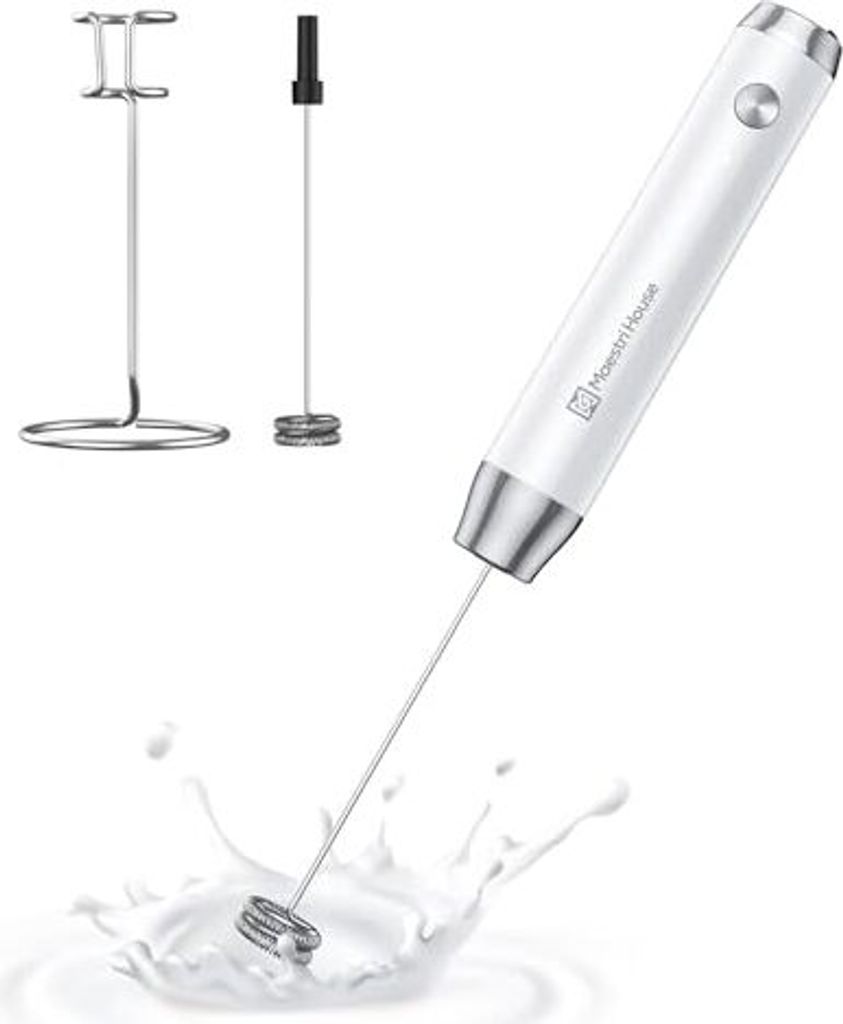Maestri House Wiederaufladbarer Milchaufschäumer, Tragbarer Elektrischer Schaumbereiter, Wasserdichter, Abnehmbarer Edelstahl-Schneebesen,
