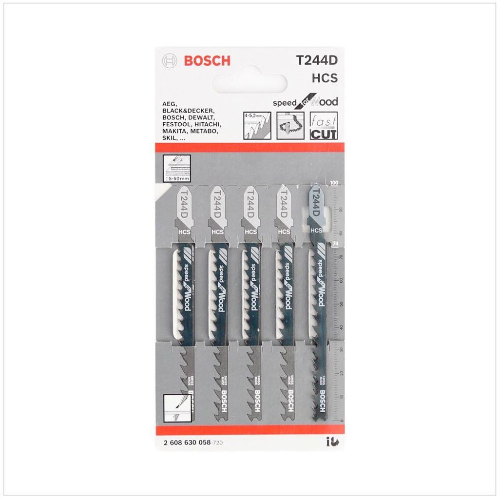 5x Sägeblatt für Stichsäge Holz 100mm 8TPI 1,2mm T-Schaft passend für Bosch