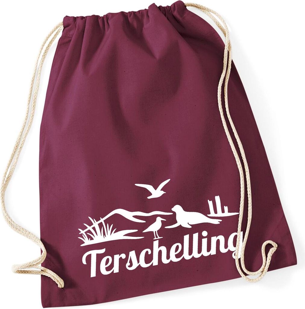 Huuraa Turnbeutel Terschelling Niederlande 12 Liter Burgundy Baumwolle Rucksack Geschenkidee