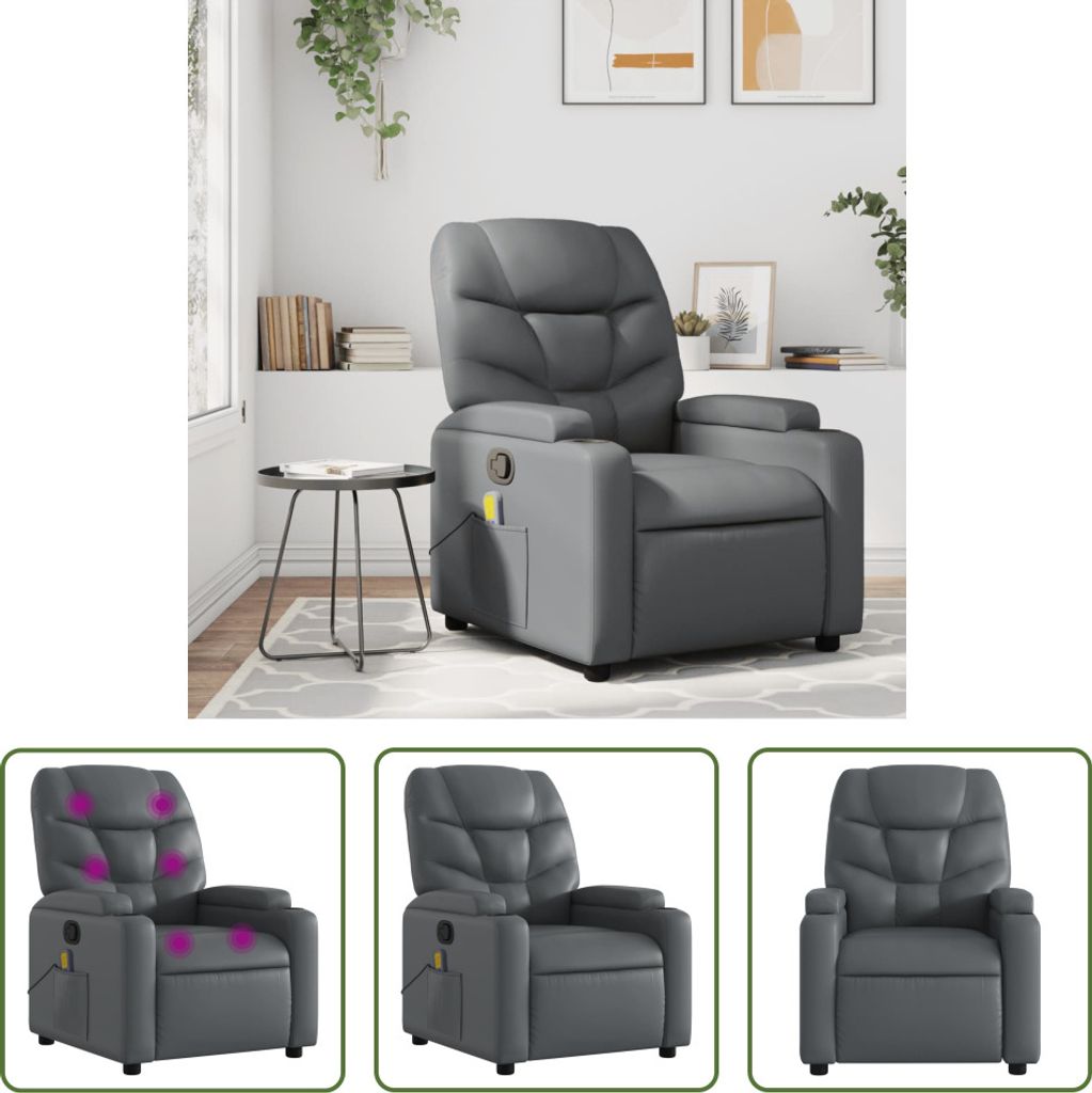 The Living Store Massagesessel Grau Kunstleder