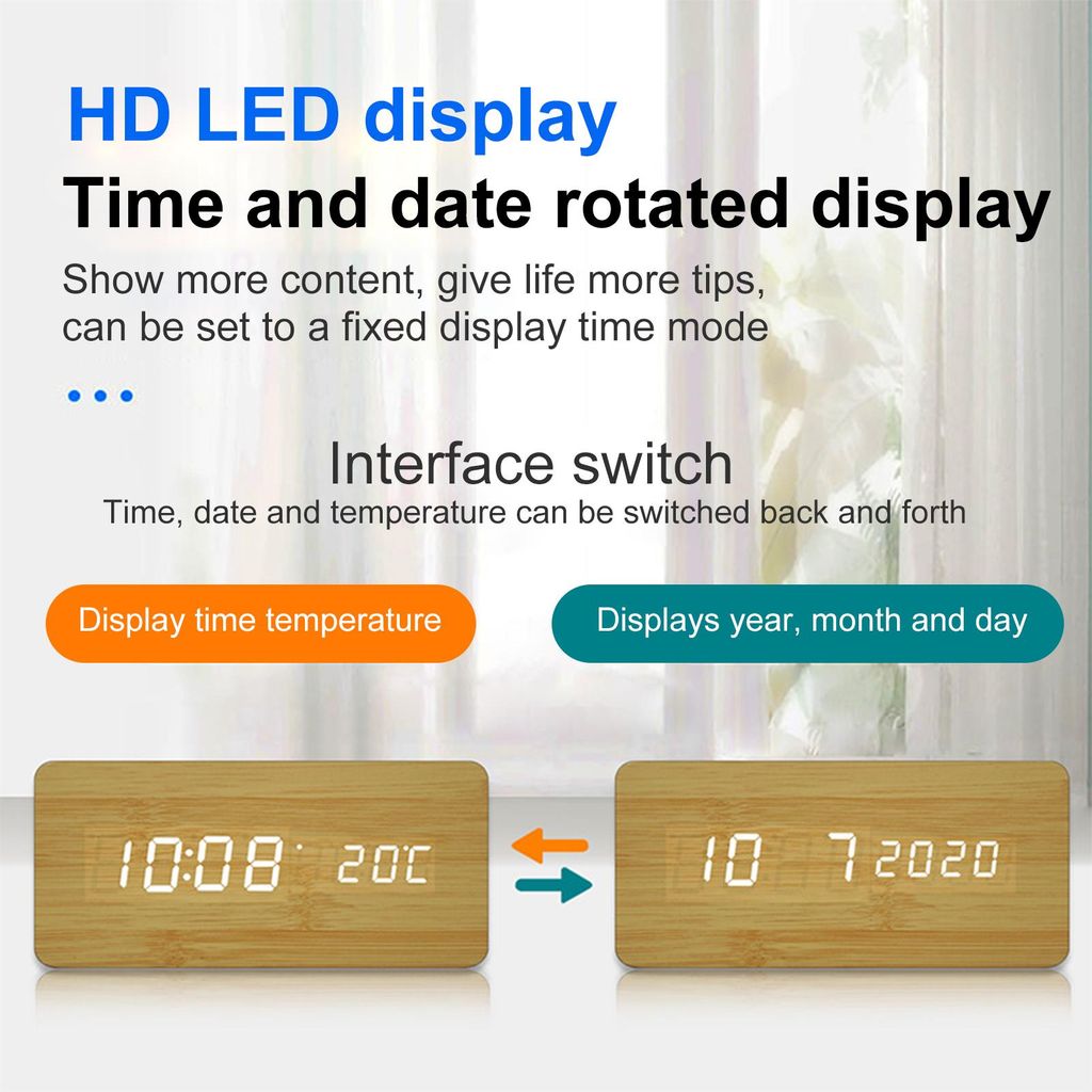 Hölzerne digitale Wecker mit drahtloser Aufladung 3 Alarme LED Display Sound Control für Schlafzimmer Nachttisch Büro Geschenk für Kinder Freunde