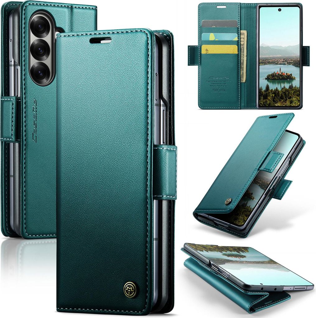 Lederhülle für Samsung Galaxy Z Fold 7 Brieftasche Kartenfach Schutzhülle mit Standfunktion Grün