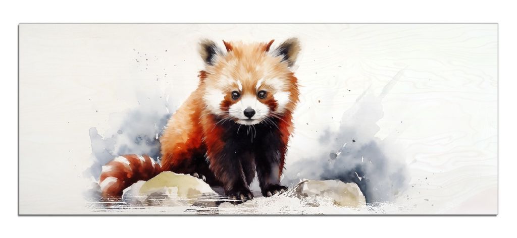 Wallario Kunstdrucke Wandbilder Holz in : Brillante Farben, Größe 50 x 125 cm Motiv Neugieriger Rotpanda