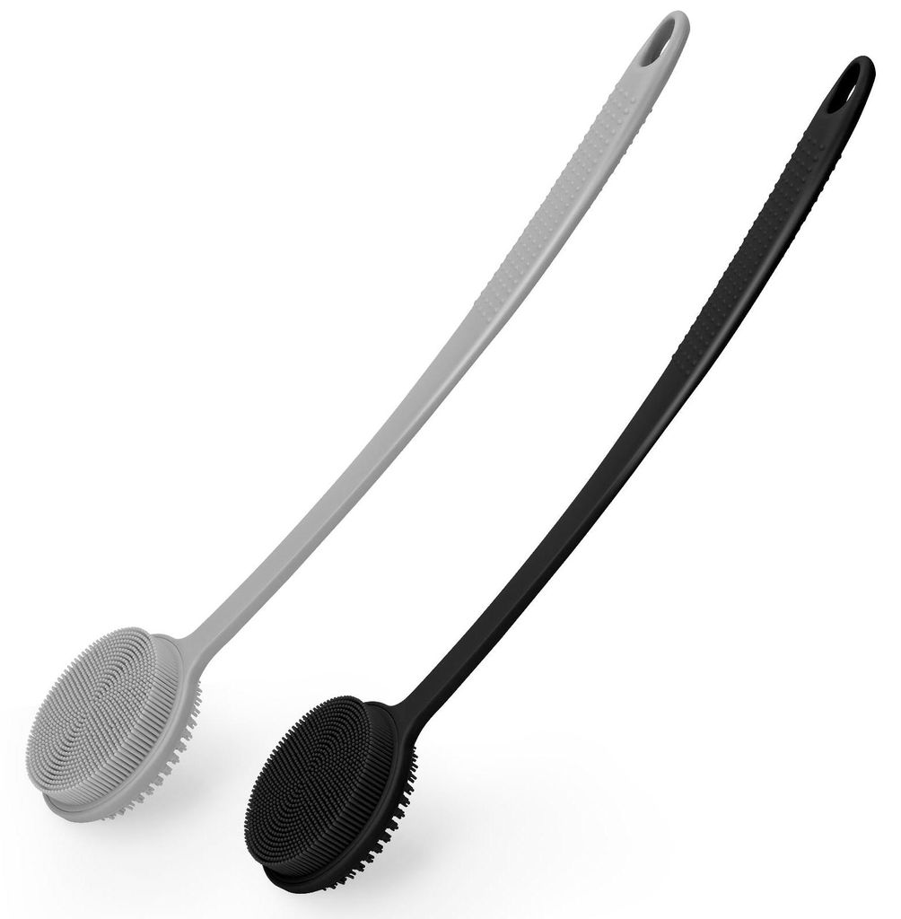 Rückenbürste für die Dusche (2-teilig), Silikon-Rückenbürste mit langem Griff, Peeling-Körperbürste, Duschbürste, Silikon-Körperpeelingbü...