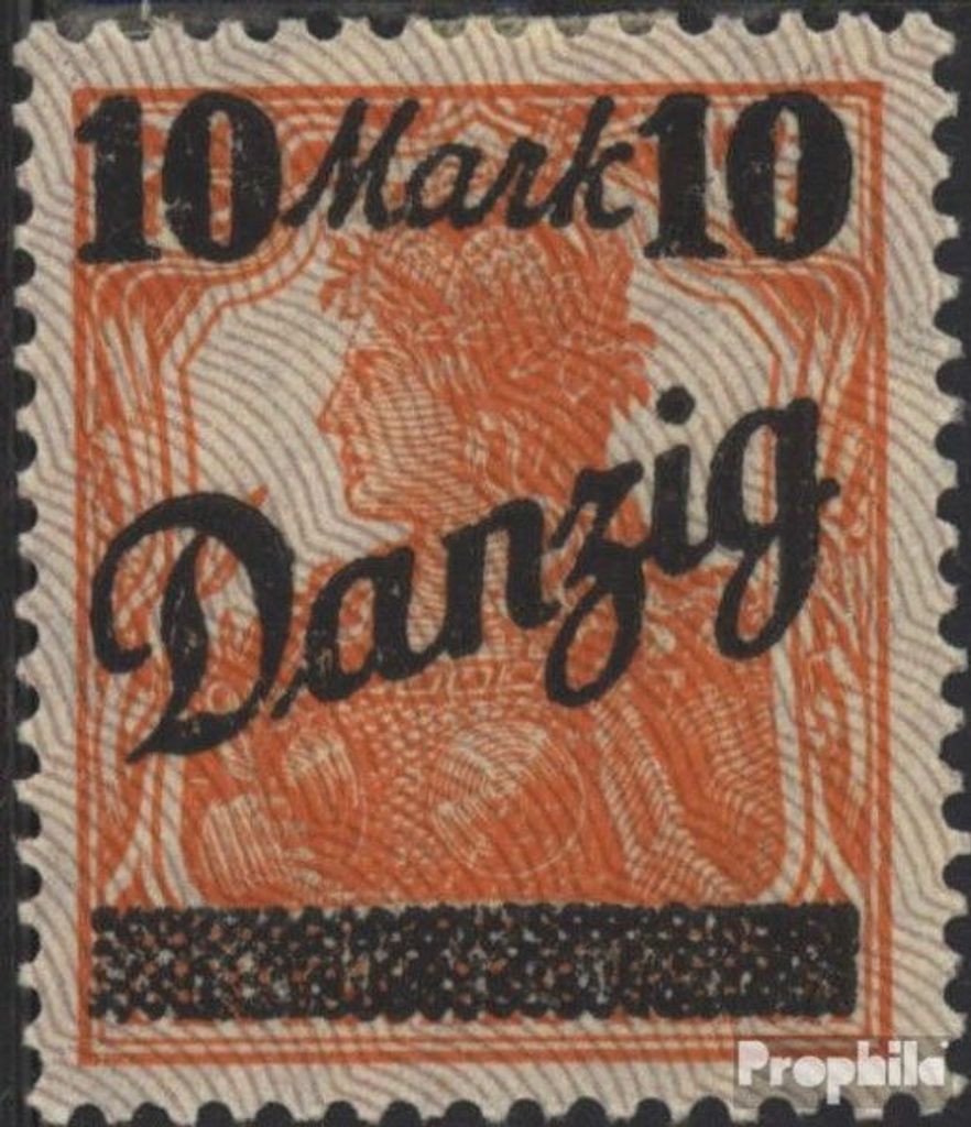 Briefmarken Danzig 1920 Mi 46II, Unterdruckspitzen nach unten mit Falz Germania-Aufdruck