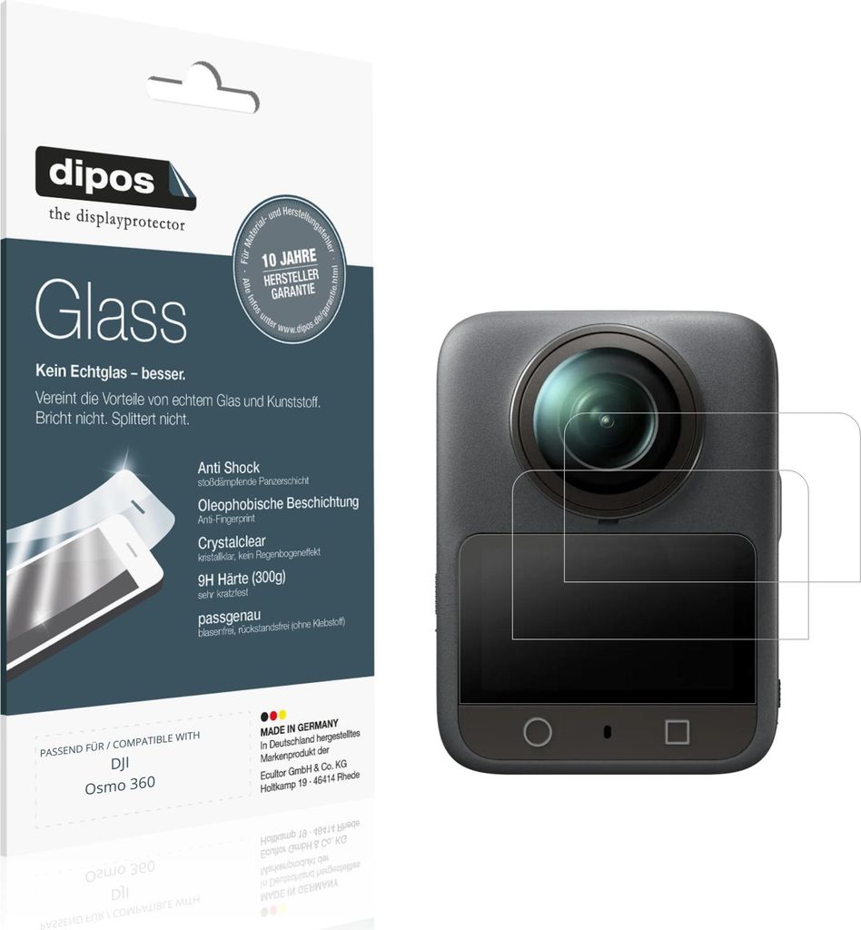 2x Schutzfolie für DJI Osmo 360 - Anti-Shock 9H Folie dipos Glass Kunststoffglas