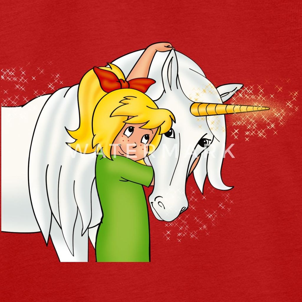 Spreadshirt Bibi Blocksberg Mit Einhorn Goldhörnchen Kinder Premium T-Shirt, 134/140 (8 Jahre), Rot
