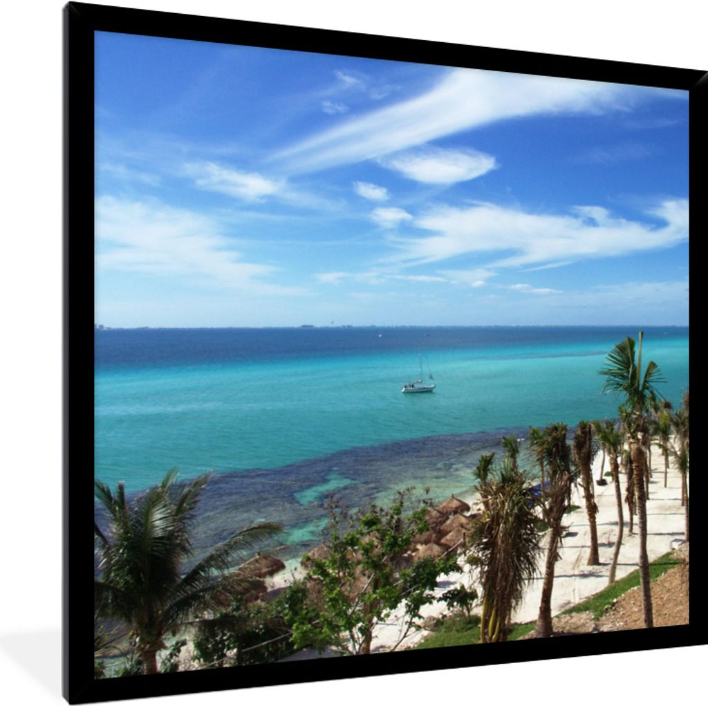 MuchoWow MuchoWow Gerahmtes Poster Blick auf das Karibische Meer bei Isla Mujeres, Mexiko 40x40 cm - Poster mit zchwarzem Bilderrahmen - Mit Ra...